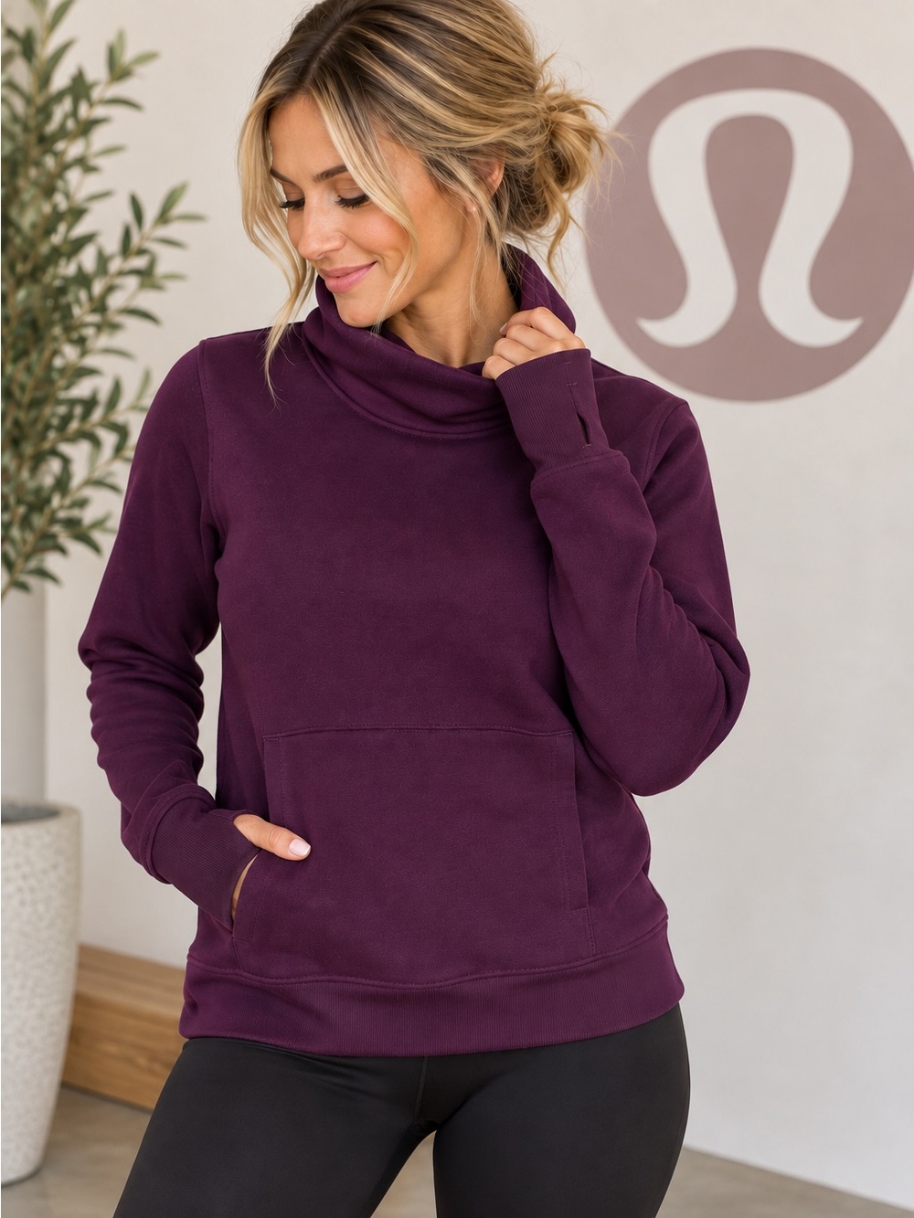 Lululemon Purple Funnel Neck Pullover Sweatshirt Thumbholes Size 4